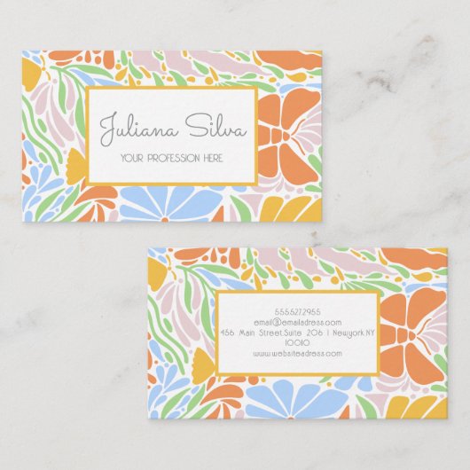 Retro Floral Kleurrijk Lijst Visitekaartje (Voorkant / Achterkant)