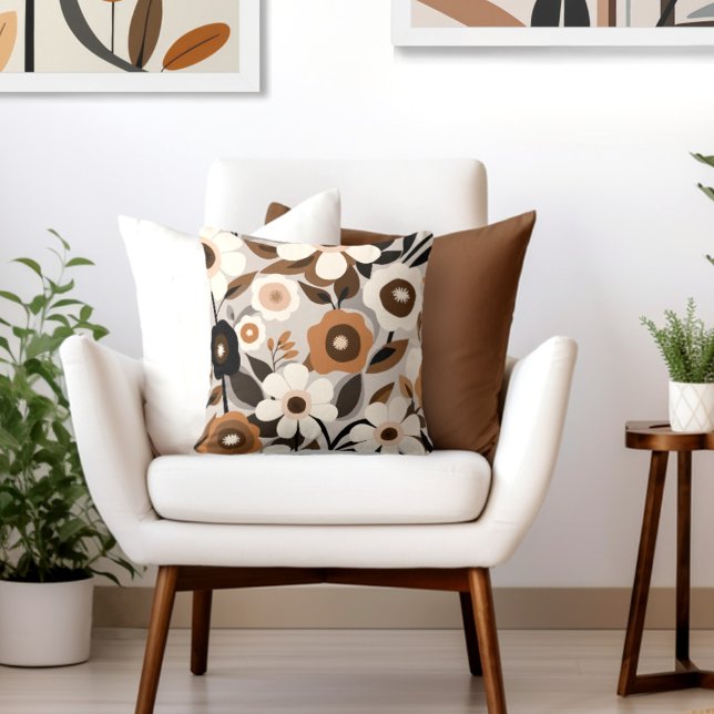 Retro Floral Kussen (Transform your space with the timeless beauty of mid century modern floral throw pillow.)