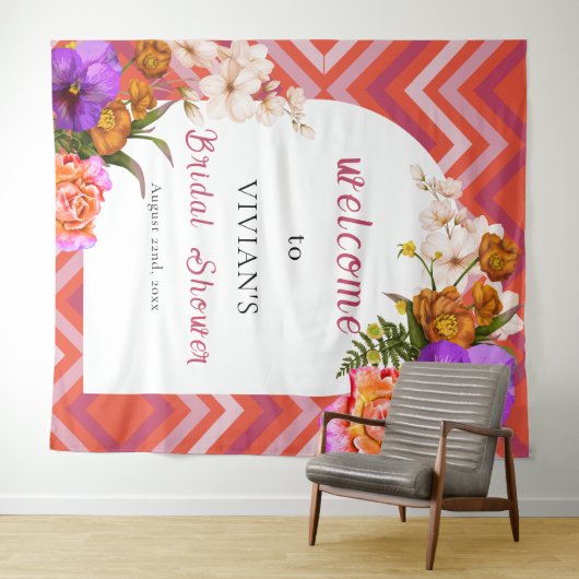 Retro Floral Magenta Fuchsia Vrijgezellenfeest Wel Wandkleed (In Situ (horizontaal))