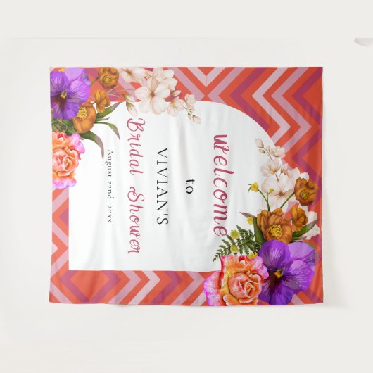 Retro Floral Magenta Fuchsia Vrijgezellenfeest Wel Wandkleed (Voorkant (horizontaal))