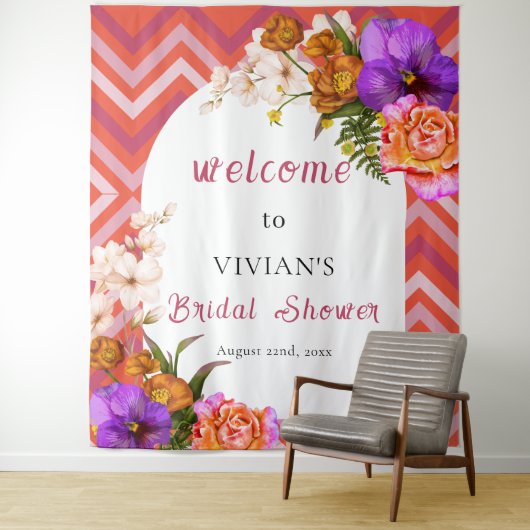 Retro Floral Magenta Fuchsia Vrijgezellenfeest Wel Wandkleed (In situ)