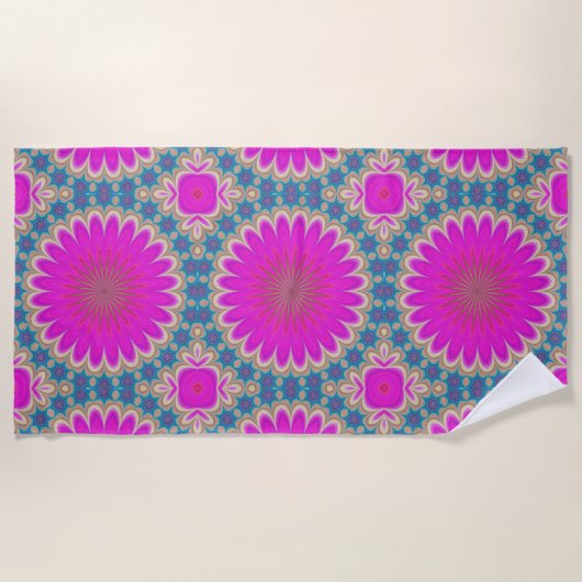Retro Floral Mandala Psychedelic Flower Power Strandlaken (Voorkant)