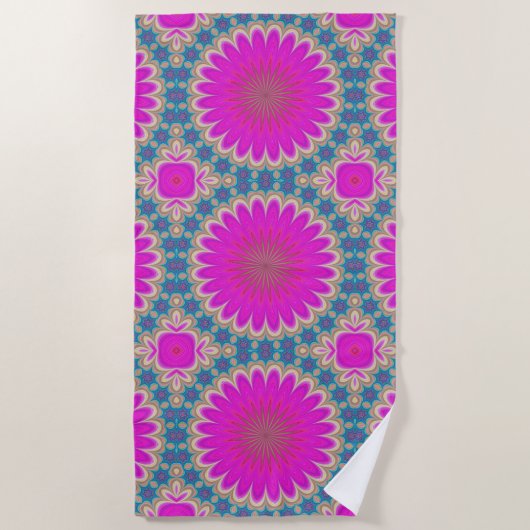 Retro Floral Mandala Psychedelic Flower Power Strandlaken (Voorkant)