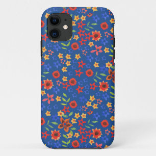 Retro Floral Miniprint op Blue iPhone 5/5s Hoesje