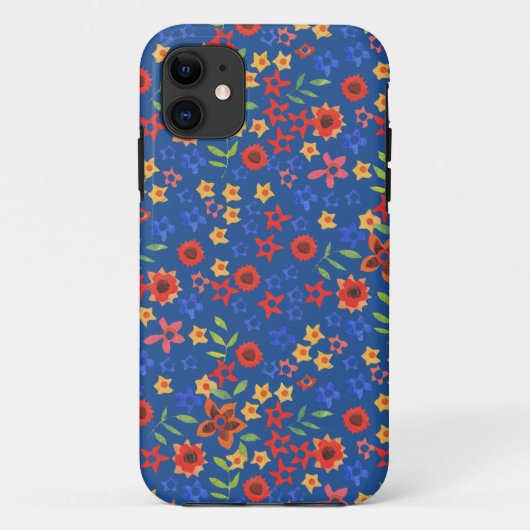 Retro Floral Miniprint op Blue iPhone 5/5s Hoesje (Achterkant)