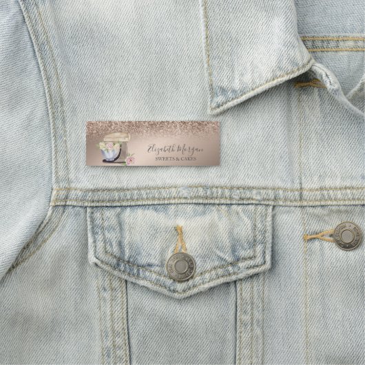 Retro Floral Mixer Roos Gouden Glitter Naamplaatje (In situ)