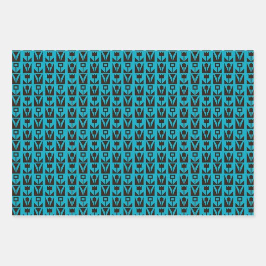 Retro Floral Modernist Wrapping Paper Set (Voorkant)