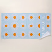 Retro Floral Monogram Sinaasappel blauw wit Strandlaken (Voorkant)