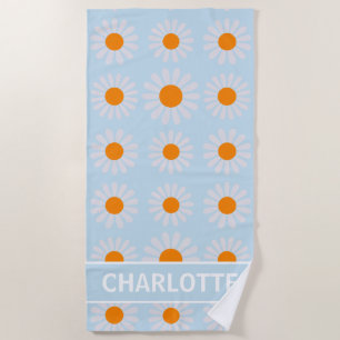 Retro Floral Monogram Sinaasappel blauw wit Strandlaken