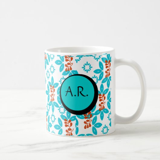 Retro Floral Monogrammed Koffiemok (Rechts)
