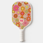 Retro Floral Monogrammed Pickleball Paddle  (Voorkant)