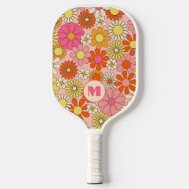 Retro Floral Monogrammed Pickleball Paddle 