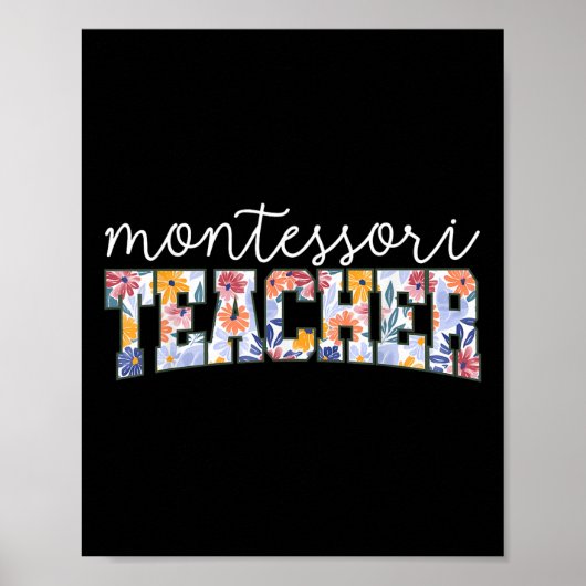Retro Floral Montessori Teacher Instructor Educato Poster (Voorkant)
