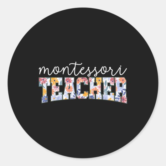 Retro Floral Montessori Teacher Instructor Educato Ronde Sticker (Voorkant)