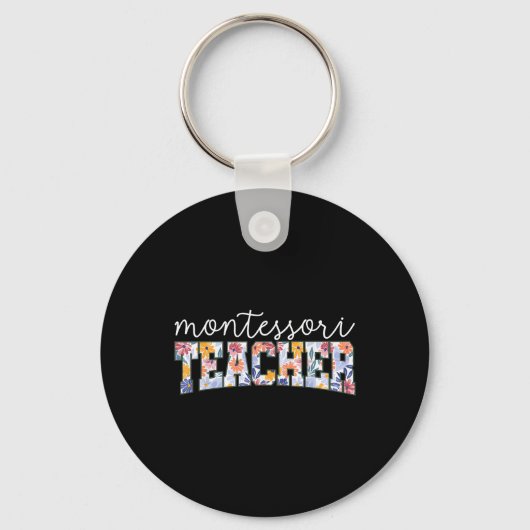Retro Floral Montessori Teacher Instructor Educato Sleutelhanger (Voorkant)