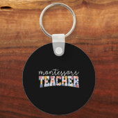 Retro Floral Montessori Teacher Instructor Educato Sleutelhanger (Voorkant)
