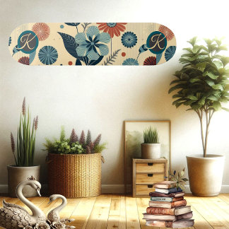 Retro Floral Motif Vintage Pattern Monogram Trendy Persoonlijk Skateboard