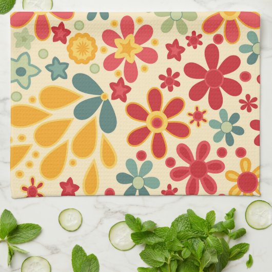 Retro. Floral motifs Theedoek (Gevouwen)