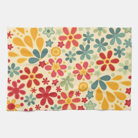 Retro. Floral motifs Theedoek (Horizontaal)