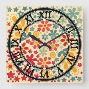 Retro. Floral motifs Vierkante Klok