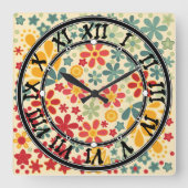 Retro. Floral motifs Vierkante Klok (Voorkant)