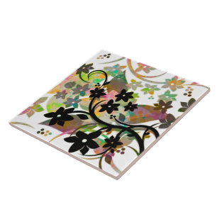 [Retro Floral] Multicolor Botanical Graphic Design Tegeltje