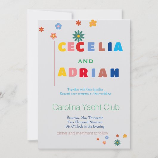 Retro Floral Multicolor Wedding Invitation Kaart (Voorkant)