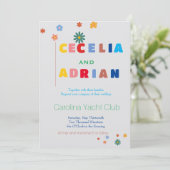 Retro Floral Multicolor Wedding Invitation Kaart (Staand voorkant)