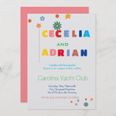 Retro Floral Multicolor Wedding Invitation Kaart (Voorkant / Achterkant)