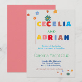 Retro Floral Multicolor Wedding Invitation Kaart