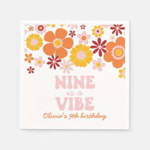 Retro Floral Nine is a Vibe 9e verjaardag Servet