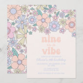 Retro Floral Nine is een Vibe 9e verjaardag Kaart (Voorkant / Achterkant)