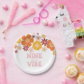 Retro Floral Nine is een Vibe 9e verjaardag Papieren Bordje (Feest)