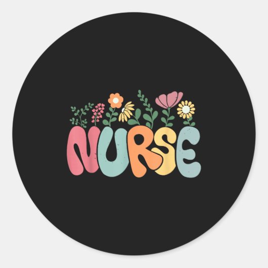 Retro Floral Nurse Graphic Nursing Appreciation  Ronde Sticker (Voorkant)