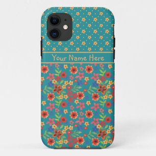 Retro Floral op Blauwgroen Custom Xtreme iPhone 5  11 Hoesje