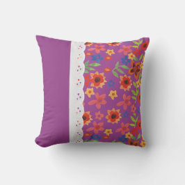 Retro Floral op Magenta, Faux Lace Pillow-kussen Kussen