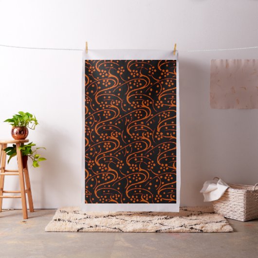 Retro Floral Oranje Black Stof (Voorbeeld)