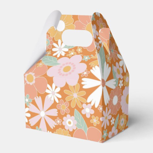 Retro Floral oranje roze Birthday Bedankdoosjes (Voorkant Zijde)