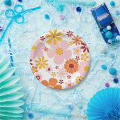 Retro Floral oranje roze Birthday Paper Bord (Feest)