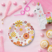 Retro Floral oranje roze Birthday Paper Bord (Feest)