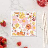 Retro Floral oranje roze Birthday Servet (Insitu)
