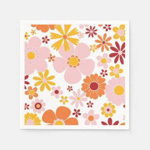Retro Floral oranje roze Birthday Servet