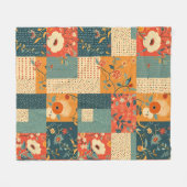 Retro-Floral-Patchwork-Quilt Fleece Deken (Voorkant (Horizontaal))
