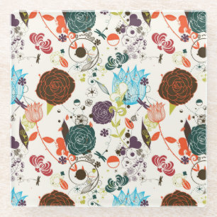 Retro Floral Patroon 2 2 Glazen Onderzetter