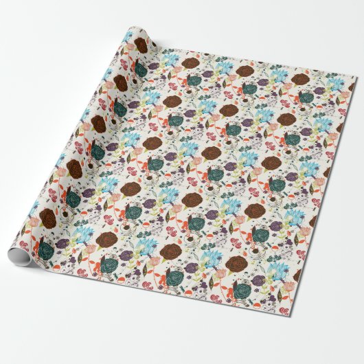 Retro Floral Patroon 2 Cadeaupapier (Uitgerold)