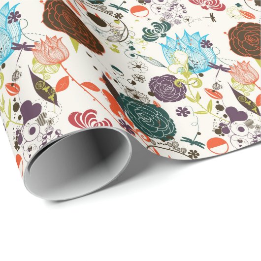 Retro Floral Patroon 2 Cadeaupapier (Rol Hoek)