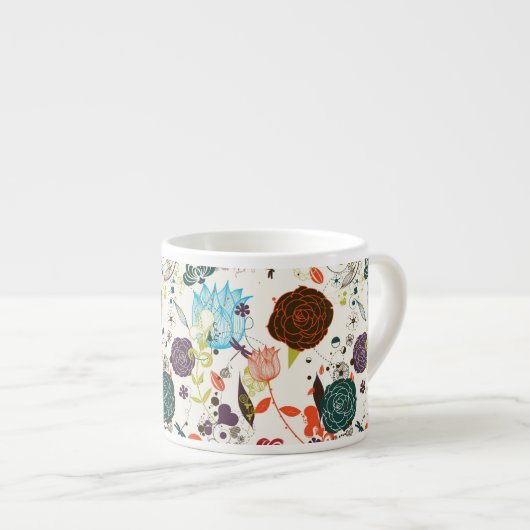 Retro Floral Patroon 2 Espresso Kop (Voorkant rechts)
