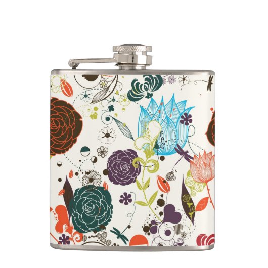 Retro Floral Patroon 2 Heupfles (Voorkant)