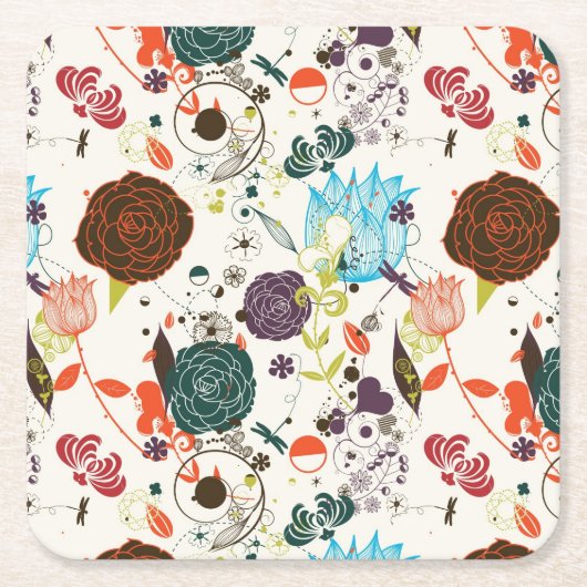 Retro Floral Patroon 2 Kartonnen Onderzetters (Voorkant)