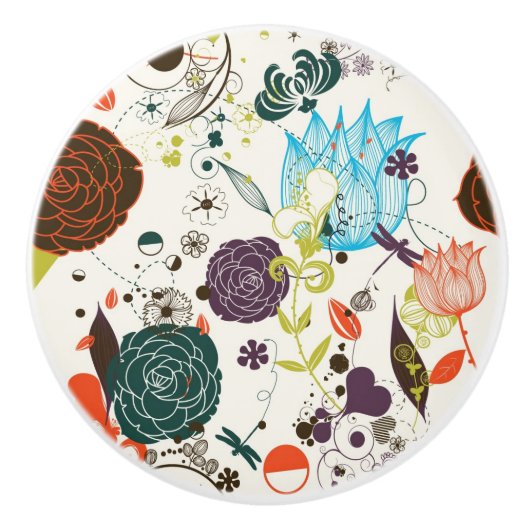 Retro Floral Patroon 2 Keramische Knop (Voorkant)